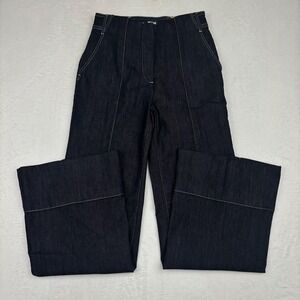 Maeve Anthropologie Wide Leg Buckle Back Contrast Stitch Indigo Jeans 28 NEW